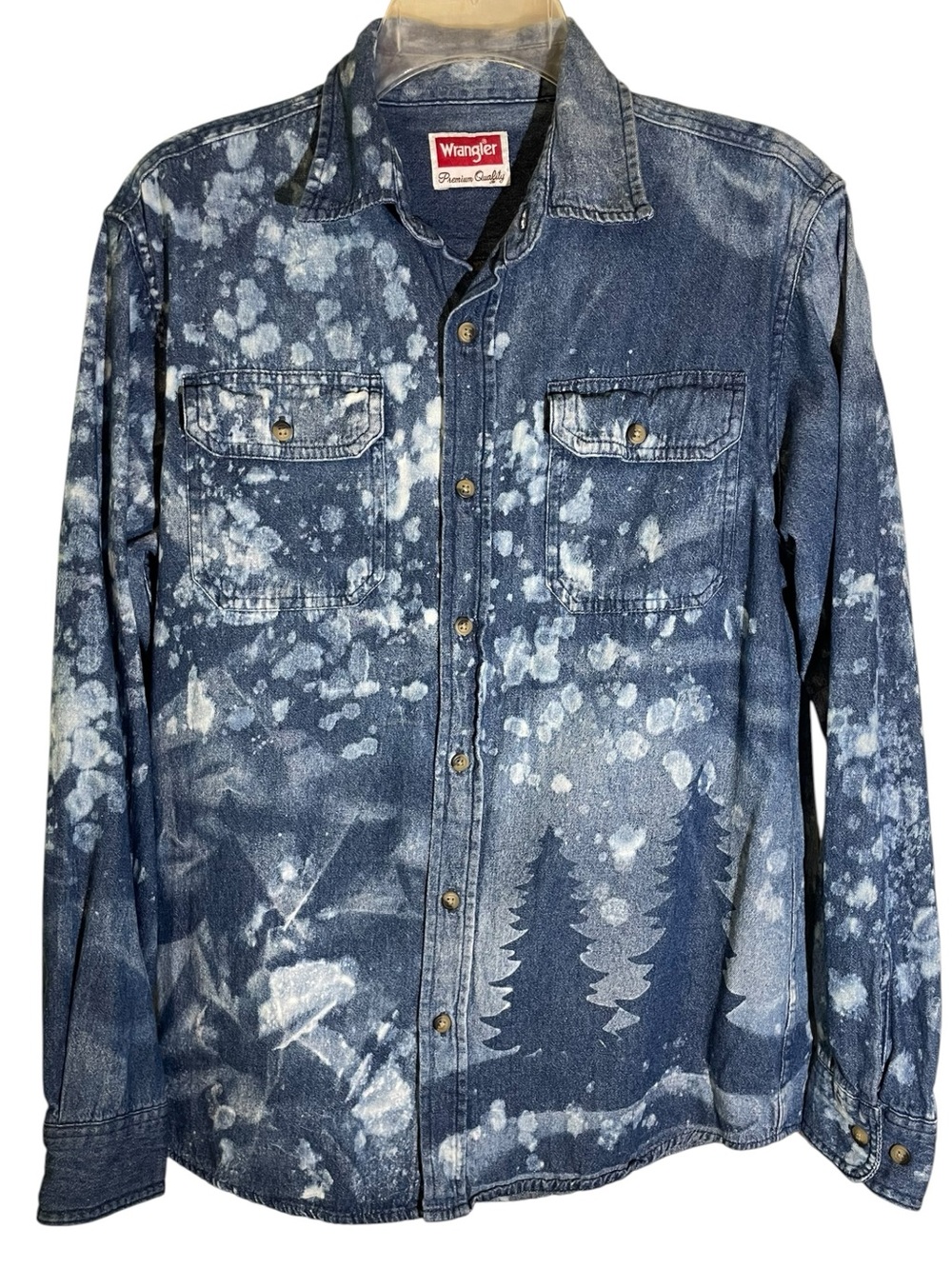 Womens Wrangler Custom Denim Snow Trees Tractor Stencil Bleach Dye Size Small